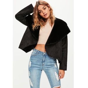 NWT Missguided Black Waterfall Shearling Jacket